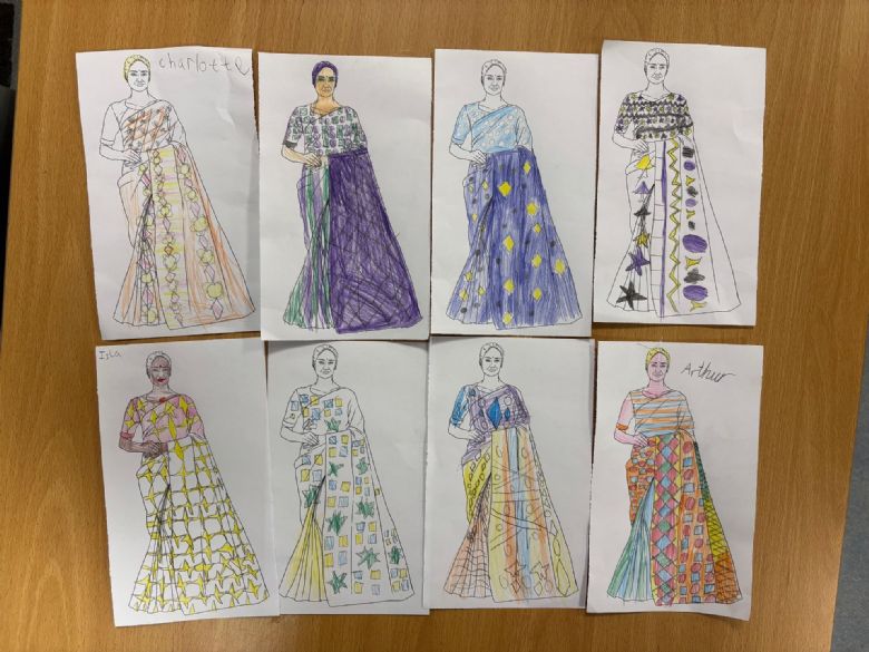 image of 8 children's colourful sari designs